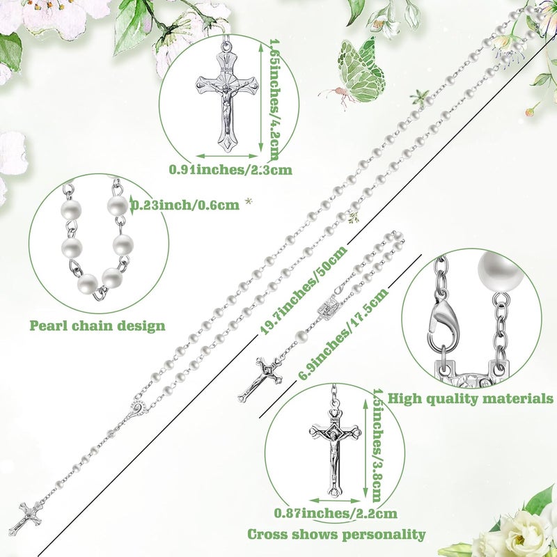 Funtery 6 Pcs First Communion Veils Girls Catholic Set 1st Communion Wreath Veil Headpiece Sock Necklace Bracelet Kid Wedding - Image 2